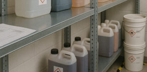 Emballage med fareetiketter.